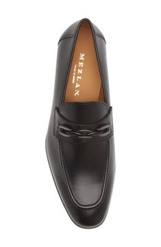 A sophisticated loafer crafted in Spain from flexible leather is elevated with a chain-inspired bit made of high-polish metal. Cushioned insole Leather upper and lining/rubber and leather sole Made in Spain Elegant Tassel Loafers With Moc Toe For Office, Elegant Office Tassel Loafers With Moc Toe, Elegant Moc Toe Business Moccasins, Modern Tassel Loafers With Leather Sole For Formal Occasions, Modern Tassel Loafers With Leather Sole For Formal Wear, Modern Formal Tassel Loafers With Leather Sole, Elegant Semi-formal Moc Toe Moccasins, Elegant Moc Toe Loafers For Business Casual, Elegant Calf Leather Tassel Loafers With Moc Toe