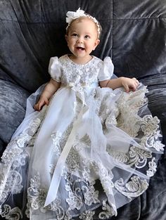 Christening dress made to order from your wedding dress! One week turnaround time Baby Blessing Dress, Dress For Baby Girl, Blessing Dress, Holy Communion Dresses, Hand Smocked Dress, Baptism Gown, Dress For Baby, Baptism Dress