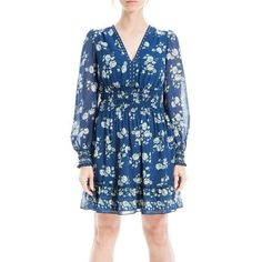 Manufacturer: Max Studio Style Type: Mini Dress Collection: Max Studio Sleeve Length: Long Sleeves Material: 100% Polyester Fabric Type: Polyester Specialty: Floral Print Sku: BH5710567 Size: S.  Color: Blue.  Gender: female.  Age Group: adult. Blue Floral Print Mini Dress With Long Sleeves, Floral Print Mini Dress With 3/4 Sleeves For Brunch, White Dress Flowy, Blue Printed Knee-length Mini Dress, Non-stretch Floral Print Mini Dress With Short Sleeves, Floral Print A-line Shift Mini Dress, Dress Flowy, Dress Aesthetic, Mini Tank Dress