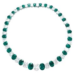 An exquisite emerald and diamond necklace set with graduated line of alternating oval-cut diamonds and emeralds, mounted in platinum, 16 inches The biggest emeralds weigh approximately 3 to 5 carats respectively 1stdibs Jewelry, Emerald And Diamond Necklace, Platinum Necklace, Diamond Necklace Set, Family Jewellery, Italian Jewelry, Colombian Emeralds, Expensive Jewelry, Gold Necklaces