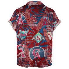 Introducing the Los Angeles Angels Retro Logo Hawaiian Shirt! Designed for both men and women, this eye-catching shirt is the perfect gift for any die-hard Angels fan. Featuring the iconic retro logo of the Los Angeles Angels, this shirt combines vintage charm with a modern twist. The vibrant colors and intricate detailing make this shirt truly stand out in a crowd. But it’s not just about style – this shirt is crafted with premium quality materials to ensure comfort and durability. Whethe Retro All Over Print Shirt For Streetwear, Summer Sports Event Shirt With Letter Print, Retro Shirt With All Over Print For Streetwear, Vintage Red Shirt With Letter Print, Casual Red Shirt With Retro Print, Retro Red Shirt With Graphic Print, Retro Red Printed Camp Shirt, Retro Red Graphic Print Shirt, Cotton Shirt With Sublimation Print For Fan Gear