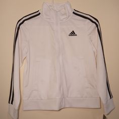 Adidas Boys' Extended Sizing Zip-Front Iconic Tricot Jacket White, Small 8-Plus, New