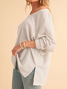 Waffle Knit 95%POLYESTER+5%ELASTANE
Ribbe Knit  100%Polyester

This solid color blouse adds a relaxed and effortless style
Cozy waffle knit fabric for a warm and comfortable feel
 Size: S(2-4), M(6-8), L(10-12), XL(14-16) 1x 18 2x 20 3x 22
Measurements
Sizes---Bust---Shoulder---Sleeve---Length---Hem
--S------44.9------24.0---------19.1-------26.8-----46.5
--M-----47.2-------25.2---------19.3-------27.6-----48.8
--L------49.6-------26.4---------19.5------28.3-----51.2
-XL------52.8------28.0 Jeans Leggings, V Neck Top, Chic Outfit, Plain Design, Black Khakis, Waffle Knit, Long Sleeve Knit, Vintage Boho, V Neck Tops