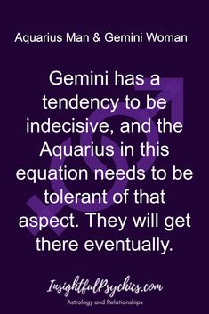 the quote for aquarius man and genni woman, which is also in purple