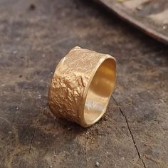 Unique Wide Band Ring For Wedding, Unique Wide Band Wedding Ring, Untreated Gold Rings For Wedding, Melted Gold, Wide Gold Ring, Hammered Gold Ring, Gold Ring For Women, 2022 Wedding, Textured Ring