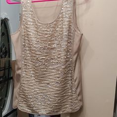 Brand New Without Tags. Size M Beige Tank Top For Party, Chic Sleeveless Vest With Sequins, Elegant Sequined Sleeveless Tank Top, Spring Sequin Sleeveless Vest, Spring Sleeveless Sequin Vest, Chic Sleeveless Sequin Vest, Chic Sleeveless Sequined Tank Top, Metallic Shimmer Sleeveless Tank Top, Sleeveless Tops