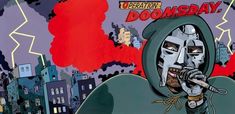 a drawing of a person with a microphone in front of a cityscape that says operation doomsday