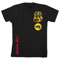 Strike First, Strike Hard, No Mercy! You'll feel the power when you're sporting this Cobra Kai Black Cobra youth boy's tee shirt. This classic black tee features a bold Black Cobra graphic that has been professionally printed to ensure long-lasting print quality. The Netflix Cobra Kai TV show fan apparel shirt is made of high-quality cotton, and includes a short sleeve design that looks and feels good in all sorts of weather. It can be machine washed in cold water with like colors, then tumble d Cobra Kai Tshirts, Cobra Kai Shirt, Cobra Kai T Shirt, Clothes Wishlist, Black Graphic Tee, No Mercy, Short Sleeve Design, Black Graphic Tees, Boy Tees