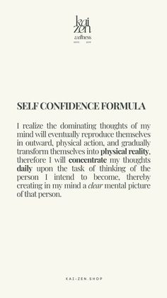 the back cover of self - confidentness formula, which is written in black and white