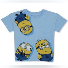 Take Your Child’s Everyday Style To The Next Level In This Minions Graphic Crewneck T-Shirt. A Graphic Print Short-Sleeve Tee Is The Perfect Grab-And-Go Option For When You Need To Get Him Ready For The Day. Sure To Be All Smiles When They Recognize Minions From Despicable Me Are Front And Centeryay! From Preschool To Playdates, This Short-Sleeve Tee Is Always Ready To Go. Light Blue Graphic Tee With Cartoon Print, Light Blue Cartoon Print Short Sleeve Top, Light Blue Cartoon Print Graphic Tee, Cute Light Blue T-shirt With Cartoon Print, Fun Blue Shirt With Cartoon Print, Playful Blue Shirt With Character Print, Cute Blue T-shirt With Cartoon Print, Cute Yellow Top With Character Print, Cute Yellow Tops With Character Print