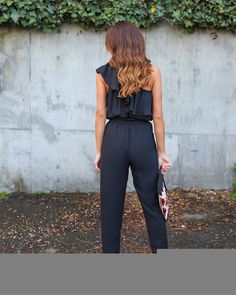 This simply chic jumpsuit is simply perfect. Featuring a realized fit with a one shoulder exposed and a ruffled top that extends from font to back, a cinched waist with a sash belt and tapered legs. This jumpsuit pairs perfectly with wedges, heels or sandals. Made with a blend of cotton and polyester and comes in four fabulous colors from which to choose. Fitted One-shoulder Jumpsuit With Ruffles, One-shoulder Fitted Jumpsuit With Ruffles, Fitted One-shoulder Ruffled Jumpsuit, One-shoulder Ruffled Jumpsuits And Rompers For Spring, Spring One Shoulder Ruffled Jumpsuits And Rompers, Spring One-shoulder Ruffled Jumpsuits And Rompers, Chic Overall Jumpsuits And Rompers For Going Out, Trendy Ruffled Jumpsuits And Rompers For Day Out, Casual Off-shoulder Jumpsuits And Rompers With Ruffles