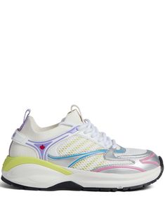 white/multicolour panelled design mesh panelling logo pull-tab pull-tab at the heel round toe front lace-up fastening branded insole chunky rubber sole Sporty Multicolor Low-top Chunky Sneakers, White Mesh Platform Sneakers With Laces, Multicolor Sporty Sneakers With Laces, Multicolor Platform Sneakers For Sports With Laces, Multicolor Platform Sneakers For Sports, White Mesh Platform Sneakers With Translucent Outsole, Modern White Mesh Chunky Sneakers, Multicolor Lace-up Sneakers With Rubber Waffle Outsoles, Modern Multicolor Sneakers With Laces