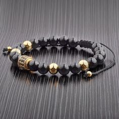 This Stone Bead Bracelet Secures And Adjusts With A Shocker Tie Knot Closure. Gold Teeth, Black Onyx Bracelet, Onyx Bracelet, Men's Bracelet, Mens Accessories Jewelry, Onyx Bead, Shoe Lace Patterns, Jewelry Online Shopping, Bead Designs