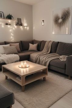 a living room filled with furniture and lights