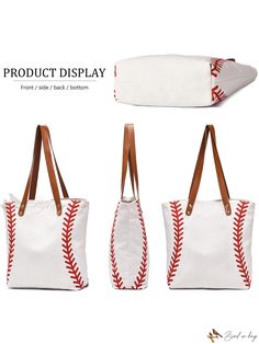 Bird in Bag - I IHAYNER Large Baseball Tote Bag - High-Quality Canvas Sports Printing Utility Top Handle Shoulder Bag for Women - Ideal for Travel, Beach, and Sport - Perfect Gifts White Sports Bag With Adjustable Strap, White Large Capacity Shoulder Bag For Sports, Sporty Rectangular Canvas Shoulder Bag, Sporty White Shoulder Bag With Large Capacity, Large Capacity Sporty Canvas Bags, Sporty Canvas Bag With Large Capacity, Sporty White Rectangular Shoulder Bag, Sporty Rectangular Canvas Bag, White Sports Tote Bag