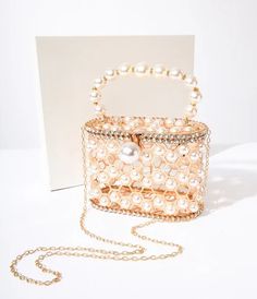 1920s Faux Pearl & Gold Cage Handbag – Unique Vintage Chic Metal Clutch Bag, Luxury Pearl Evening Bag For Party, Chic Pearl Embellished Evening Bag For Party, Gold Pearl Evening Bag For Events, Chic Gold Metal Evening Bag, Gold Pearl Bags For Formal Occasions, Chic Metal Evening Bag For Party, Gold Metal Bag For Party, Formal Gold Pearl Bags