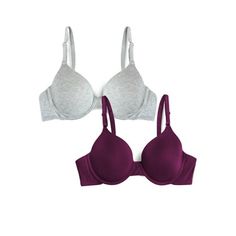 Feel secure, supported, and uplifted in the Fruit of the Loom Womens 360 Stretch Cotton T-Shirt Bra. The most comfortable bra for every day of the week, these womens t-shirt bras have stretch pads that mold to your shape for the perfect fit and coverage. The soft cotton blend fabric lays smooth under clothes. Size: XL+.  Color: Purple.  Gender: female.  Age Group: adult. Most Comfortable Bra, Comfortable Bra, Plus Size Bra, Everyday Bra, Womens Bras, Womens T Shirt, T Shirt Bra, Bra Styles, Lace Bra