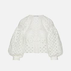 Alberta Ferretti Sangallo Crewneck Blouse, White, Nwt White Cropped Top For Formal Occasions, Elegant White Tops With Blouson Sleeves, Alberta Ferretti, Blouse White, Color White, Top Blouse, Blouses, Size 10, Womens Tops