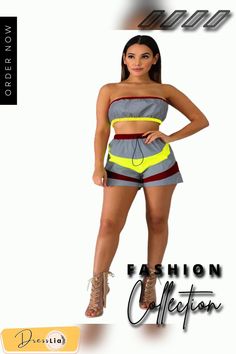 Sexy Wrapped Chest Tube Top and Patchwork Shorts 2 Pieces Suits Fitted Patchwork Shorts For Summer, Trendy Summer Patchwork Crop Top, Summer Two-piece Set For Night Out, Chest Tube, Patchwork Shorts, Fashion Wigs, Shorts Fashion, Plus Size Clothes, Two Piece Pants Set