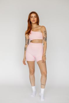 Smooth sculpting fabric that holds you in, super high-waisted and a mid-thigh length that looks good on everybody. Like our Leggings, our Bike Shorts feature a wide, double layered waistband that slims and hugs curves in all the right places. 100 Squats, Pink Bike, Pink Bottom, Squat Proof, Pink Leggings, Bike Shorts, Soft Pink, Black And Navy, Polyester Spandex