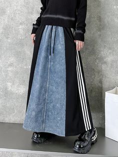 Jean Projects, Jeans Upcycle, Striped Skirts, A Line Denim Skirt, Concept Clothing, Diy Skirt, Leisure Fashion, Upcycle Jeans, Long Skirts For Women