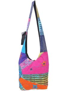 Tote your essentials in boho style with this bold cotton handbag that will add a splash of flash to multiple ensembles. Note: This one-of-a-kind item is handcrafted. Actual colors may be different than shown. Approximate Bag Size: 14" x 3.5" x 13"; Shoulder Strap Length: 22" Lined Interior with side pocket, Top zipper with button fastener 100% Cotton Hand Wash, Hang Dry Made in Nepal Hippie Gifts, Cloth Purse, Hippie Purse, Embroidered Shoulder Bag, Boho Purse, Cotton Handbag, Hobo Crossbody Bag, Large Crossbody Bags, Bohemian Bags