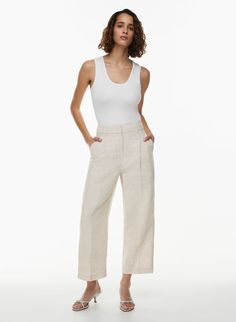 THE EFFORTLESS PANT™ LINEN CROPPED | Aritzia Effortless Pant, Knife Pleats, Short Bra, Linen Pant, Cropped Linen Pants, Aritzia Pants, Linen Crops, Linen Clothing, Wide Leg Linen Pants