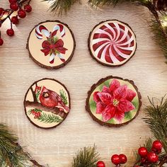 A collection of Hand Painted Christmas Designs on Wood Slices that measure around 4 inches wide can be used for Coasters or decorate on a table. The price includes all 4 coasters at 48 but you also have the option to buy them separately. Each piece is varnished with a glossy finish and protected against UV rays , moisture and dust. Back is unpainted natural wood finish shine. Care- They are water resistant but not water proof do not submerge in water and wipe with a dry microfiber cloth Original in picture has been sold but a very similiar will be created at the time of order Shipping time is 1-3 business days. Will take extreme care with shipping to arrive to you safely. Thank You for viewing and shopping at Www.etsy.com/PopOutImaginativeArt Christmas Coasters Painted, Christmas Coasters Diy, Designs On Wood, Coasters Diy, Painted Home Decor, Hand Painted Christmas, Christmas Coasters, Diy Coasters, Christmas Ornament Crafts