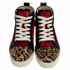 Christian Louboutin Red Cheetah Sneakers W/Gold Rockstuds. Men’s Size 39/Us 6 (Equivalent Women’s Us 8). First Two Photos Are Stock Photos And The Rest Are Actual Photos Of Shoes. Cheetah Sneakers, Red Louboutin, Louboutin Shoes, Christian Louboutin Shoes, Red Gold, Christian Louboutin, Bucket List, Stock Photos, Women Shoes