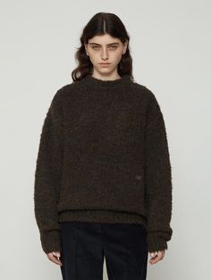 Composition : Polyester 56% Acrylic 28% Wool 12% Polyurethane 4%Color : BrownCountry of Origin : KOREA Brown Knitted Sweater For Work, Knit Top, Knitwear, Composition, Crew Neck, Wool, Knitting, The Originals, Clothes For Women