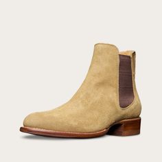 The Chance by Tecovas is a men's chelsea boot with western roots. It has traditional chelsea boot attributes, with a cowboy boot heel. Buy yours today! | Tecovas Men's The Chance, Round Toe Boots, 6" Shaft, Tan, Suede, 1.25'' Heel, Size 11 D Leather Western Chelsea Boots With Moc Toe, Western Style Brown Chelsea Boots With Goodyear Welt, Western Style Brown Goodyear Welted Chelsea Boots, Western Brown Goodyear Welted Chelsea Boots, Brown Goodyear Welted Western Chelsea Boots, Western Chelsea Boots With Leather Sole And Plain Toe, Western Chelsea Boots With Reinforced Heel, Rugged Chelsea Boots With Snip Toe And Leather Sole, Western Chelsea Boots With Heel Pull Tab