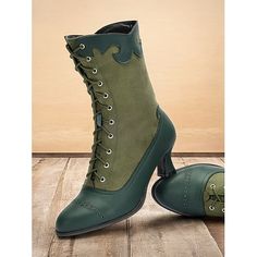 Category:Boots; Upper Materials:PU; Lining Materials:Synthetic Leather,Textile; Embellishment:Lace-up; Season:Spring,Summer,Fall,Winter; Heel Type:Stiletto; Shaft Circumference:12-14; Gender:Women's; Size Suggestion:standard size, select your usual size; Toe Shape:Round Toe; Type:Mid Calf Boots; Style:Vintage,Elegant; Outsole Materials:Rubber; Occasion:Party,Daily,Work; Closure Type:Lace-up; Pattern:Color Block; Listing Date:09/23/2024; Production mode:External produce; 2024 Trends:Retro,Suede Shoes; Size chart date source:Provided by Supplier.; Strap Type:Adjustable Strap; Heel Height(inch):2.36 1920s Shoes, Steampunk Shoes, Victorian Shoes, Cheap Ankle Boots, Elegant High Heels, Victorian Vintage, Scalloped Trim, Vintage Boots, Green Lace