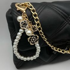 Brand New! Will Be Repackaged In My Own Boutique-Style Packaging Prior To Shipment. Gorgeous & Luxurious. A Stunning, Classy, Classic, And Elegant Bag Charm Or Keychain Featuring Beautiful Blend Of Black Camellia Flower And Pearl (Synthetic) Charms, Accented And Tied Together With A String Of Pearls (Which Can Double As A Wristlet Strap If This Is Used As A Keychain). Gold-Toned Hardware Creates A Gorgeous Background And Ties Together The Luxurious Black, White, And Gold Theme. Love This Piece! Luxury Dangling Charms For Jewelry Making, Elegant Rectangular Bag With Keychain, Elegant Bag Charm For Everyday Use, Elegant Everyday Bag Charm, Keychain Essentials, Pearls Bag, Tortoise Shell Watch, Luxury Keychain, Dior Hat