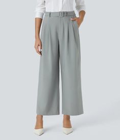 Discover Women’s High Waisted Belted Plicated Zipper Side Pocket Straight Leg Work Pants at Halara, Crowd-Approved Affordable Choices Made For What Moves You. Leg Work, Work Pants, Side Pocket, Straight Leg, High Waisted, Zipper, Pants, Trousers