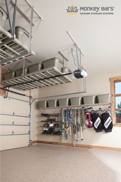 an organized garage with the text 4 steps to organize the garage