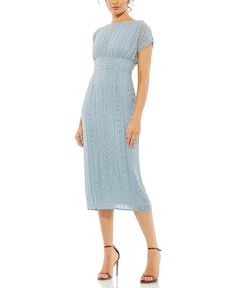 Mac Duggal Beaded Cap Sleeve Column Midi Dress Women - Bloomingdale's Buy Bead, Mac Duggal, Slate Blue, Bead Caps, Womens Midi Dresses, Hand Beading, Sleeve Designs, Cap Sleeve, Mesh Fabric