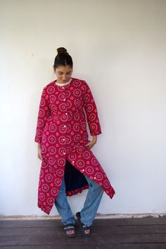 Quilted Puffy Robe Duster Coat, Vintage 60s Boho Hippie Red Blue White Empire Waist Floral Maxi Cotton House Coat GIGETTE 1960s // S - Etsy Red Long Cotton Outerwear, Long Red Cotton Outerwear, Long Red Outerwear With Buttons, Red Long Outerwear With Buttons, Cotton House, House Coat, Red Blue White, Coat Vintage, Vintage 60s