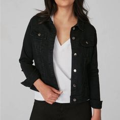 Classic Denim Jacket Oversize You Could Size Down 1 Or 2 Sizes For More Fitted Look Chic Black Denim Jacket For Fall, Black Cotton Denim Jacket For Everyday, Chic Black Denim Outerwear, Black Cotton Denim Jacket For Spring, Black Button-up Denim Jacket For Everyday, Black Relaxed Fit Denim Jacket For Work, Black Denim Jacket With Long Sleeves, Spring Black Denim Jacket With Pockets, Black Denim Jacket With Long Sleeves For Everyday