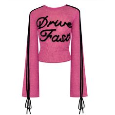 Drive Fast Top Luxury Pink Tops For Streetwear, Luxury Red Top With Graphic Print, Pink Graphic Print Sweater, Star Top Pink, Floral Denim Pants, Lirika Matoshi, Long Bell Sleeves, Pink Top, Lookbook Outfits