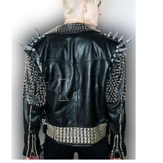 #leather_jackets #leather_jackets_for_men #custom_leather_jackets #studded_leather #Made_to_order #leather_shoes #handmade #men_jackets #Leather_jackets Edgy Leather Jacket With Spikes, Edgy Long Sleeve Leather Jacket With Spikes, Fall Alternative Fashion Spiked Outerwear, Alternative Studded Fall Outerwear, Rocker Outerwear With Spikes For Fall, Spiked Long Sleeve Leather Jacket For Biker Events, Alternative Studded Outerwear For Fall, Fall Rock Style Leather Jacket With Spikes, Alternative Fashion Leather Jacket With Spikes