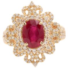 4.50 Carats Impressive Red Ruby and Natural Diamond 14K Solid Yellow Gold Ring Total Red Ruby Weight is Approx. 3.00 Carats (Treated: Lead Glass Filling) Ruby Measures: Approx. 9.00 x 7.00mm Natural Round Diamonds Weight: Approx. 1.50 Carats (color H-I / Clarity SI1-SI3) Ring size: 6.5 (we offer free re-sizing upon request) Ring total weight: 7.3 grams Disclaimer: all weights, measurements and colors are approximate and may vary slightly from the listed dimensions or as seen in the image. All pi Lead Glass, Handmade Engagement Rings, Etsy Gold Ring, Yellow Gold Engagement Rings, Leaded Glass, Ruby Diamond, Pretty Rings, Ruby Gemstone, Red Ruby