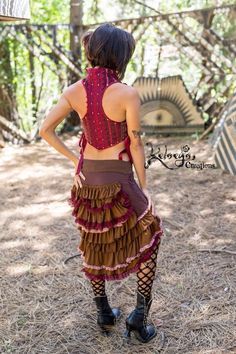 Ruffle Skirt - Brown Skirt, Steampunk, Burning Man skirt for her, Burlesque , Bustle Skirt, Fancy Frills. #fashion  #style  #clothes  #clothing  #mensfashion  #womensfashion  #accessoires  #gifts  #giftideas  #ootd  #picoftheday  #outfits Bohemian Fitted Skirt For Alternative Fashion, Fitted Bohemian Skirt For Alternative Fashion, Steampunk Costume Skirt With Attached Cancan, Bohemian Skirt For Cosplay, Gothic Ruffled Skirt For Festival, Bohemian Fitted Bottoms For Costume Party, Fitted Bohemian Bottoms For Costume Party, Steampunk Skirt For Alternative Fashion, Steampunk Costume Bottoms Fitted