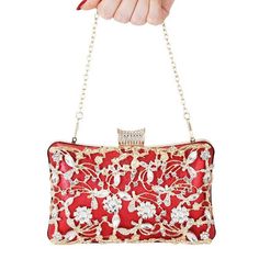 Material: Leather/Size: 21 * 7 * 14CMChain: Short 37CM/Long 116CM Glamorous Red Evening Clutch, Red Clutch Shoulder Bag For Events, Red Embellished Shoulder Bag For Formal Occasions, Red Embellished Evening Bag, Glamorous Red Clutch Evening Bag, Elegant Red Clutch For Party, Luxury Red Embellished Bag, Luxury Embellished Red Bags, Chic Red Clutch For Events