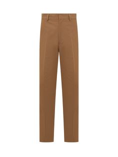 Outside: 70% Cotton, 30% Polyester Lining: 100% Cotton Tailored Straight Hem Brown Bottoms, Brown Tailored Bottoms With Straight Hem, Luxury Brown Straight Pants, Luxury Brown Workwear Bottoms, Luxury Brown Bottoms For Workwear, Brown Relaxed Fit Dress Trousers, Brown Relaxed Fit Dress Pants, Brown Trousers With Pressed Crease, Tailored Brown Tapered Leg Pants