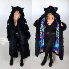 Let me make you the festival / rave / statement coat of your dreams!  I will turn your ideas into a custom design made just for you. Completely customizable!  The photos are from some of my past customs, but your design is not limited to what you see here. My festival coats are convertible! They come with internal straps to wear the coat like a backpack when it gets too hot on the dance floor. After receiving your order I will get in touch with you to design your festival coat, select fur and lining colors, and decide on special features. Typically my processing time for a custom coat will be 6-8 weeks, which includes time to order your fabric. After receiving your order, I will get in touch with you to select fur and lining colors and decide on special features. Some features, such as a c Rave Fur Coat, Winter Fantasy Long Coat Outerwear, Winter Long Coat For Fantasy Events, Hooded Outerwear For Fantasy Events In Winter, Fantasy Costume Outerwear For Winter, Fantasy Winter Costume Outerwear, Fantasy Style Winter Outerwear For Fantasy Events, Fantasy Long Sleeve Outerwear For Halloween, Fantasy Hooded Winter Outerwear