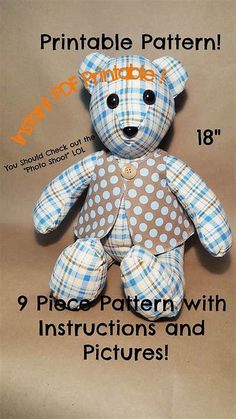 YES It's the One You're Looking For Print Instantly - Etsy | Teddy bear sewing pattern, Teddy ... Teddy Bear Pattern Free Printable, Memory Animals, Memory Bear Pattern, Teddy Pattern, Keepsake Teddy Bear, Denim Christmas, Shirt Pillows