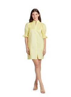 Made in our stretch cotton poplin, the Gretchen Shirt Dress features a feminine touch of smocking on the bodice and puff sleeve cuff. This lightweight, easy dress will be your go-to all season long. Product Description: 97% Cotton, 3% Spandex Ruffle detail on collar and skirt Puff sleeve with smocking Smocking detail at bodice Pockets at side seam Imported Easy Dress, Smocked Dress, New Arrival Dress, Simple Dresses, Cotton Poplin, Stretch Cotton, Smocking, Puff Sleeve, Bodice