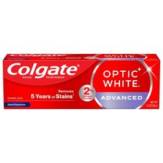 Remove 5 years of stains* using the Colgate Optic White Advanced Hydrogen Peroxide Teeth Whitening Toothpaste. This hydrogen peroxide toothpaste uses a patented 2% hydrogen peroxide formula that is enamel-safe to whiten beyond surface stains. Plus, it’s a gluten free mint toothpaste to help keep your breath fresh. This teeth whitening toothpaste for adults is also an anticavity fluoride toothpaste to help prevent cavities. Go beyond surface stains with the Colgate Optic White Advanced Toothpaste Hydrogen Peroxide Teeth, Hydrogen Peroxide Teeth Whitening, Peroxide Teeth Whitening, Colgate Optic White, Coffee Stain Removal, Colgate Toothpaste, Dental Floss Picks, Charcoal Toothpaste, Teeth Whitening Toothpaste