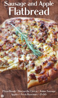 Sausage and apple flatbread pizza with ingredients Apple Flatbread, Flatbread Pizza Dough, Sausage Flatbread, Sausage Pizza Recipe, Italian Sausage Pizza, Apple Pizza, Mozzarella Pizza, Cheese Flatbread, Sausage Pizza