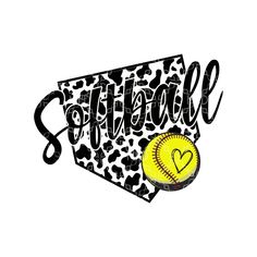 softball with the word softball written in leopard print and a heart on it's ball